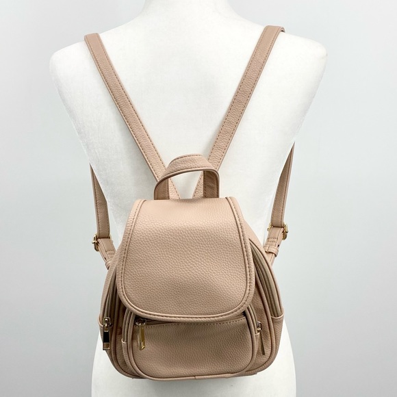 Minimalist Vegan Leather Nude Latte Classic Mini Backpack - Picture 4 of 11